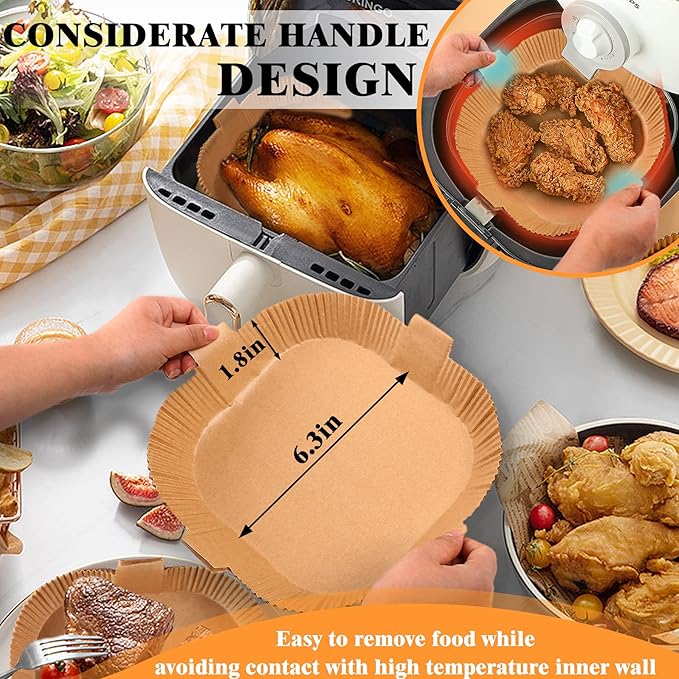 Air Fryer Disposable Paper Liner, Square Parchment Insert Non-Stick, Baking Food Grade Sheet for Aifryer Basket, Oven, Pan, Oil-proof, Water-proof, Papel Para Freidora De Aire(50PCS 6.3 Inch Natural)