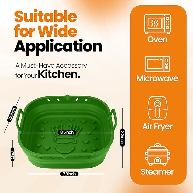 Platinum Silicone Air Fryer Liners Reusable Square-Extra Strong-Easy to Clean Air Fryer basket for Oven Microwave Accessories - BPA Free - Food Safe Pot for 5.8QT to 8 QT - 9 Inch