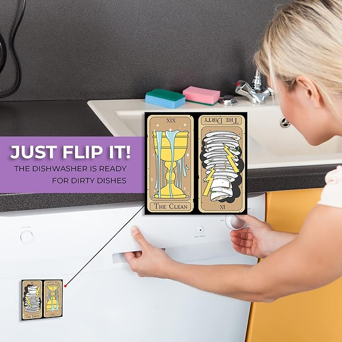 Tarot Cards Dishwasher Magnet Clean Dirty Sign – Witchy Aesthetic Kitchen Accessories, Gothic Home Decor, Dorm Room & Goth Apartment Essentials, Vintage Housewarming Witch Gifts for Women & Men