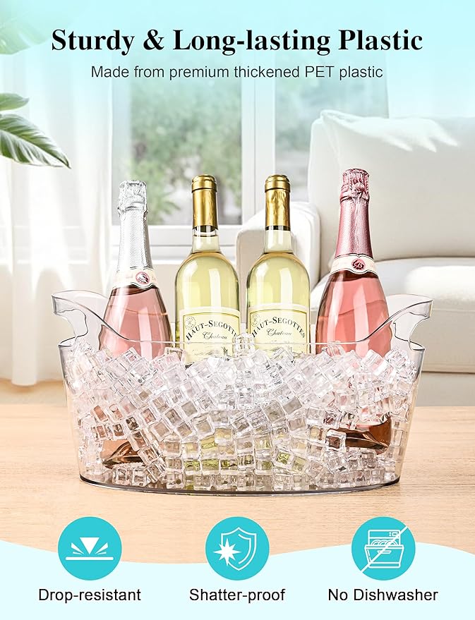 HOYTST 7L Ice Buckets for Parties, 2-Pack Clear Acrylic Champagne Bucket, Large Beverage Tub with Scoop, Portable Cooler Barrel for Cocktail, Beer, Wine Drinks, Mimosa Bar Supplies