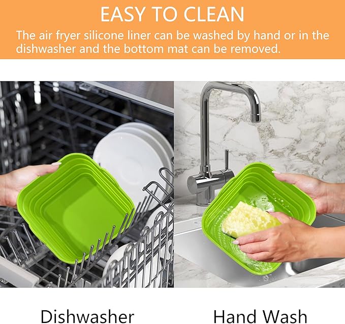 Air Fryer Liners Silicone Basket Reusable Air Fryer Pots for 5-9QT Air Fryer Foldable Easy to Clean Oven Accessories Green 7.87 Inch