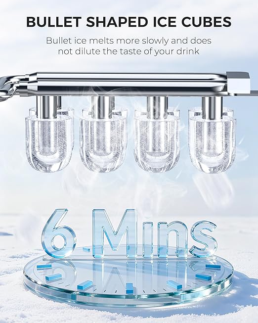 COWSAR Ice Maker Countertop, Portable Ice Makers Countertop, 26.5lbs/24Hrs, 8 Bullet Ice Cubes in 6 Mins, Ice Basket and Scoop, Self Cleaning Mini Ice Machine for Home, Kitchen, Camping