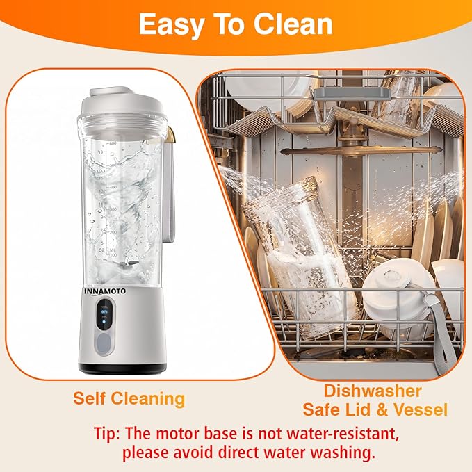 Portable Personal Size Blender for Smoothies - Cordless Mini Blender With Powerful Blending, 20oz BPA-Free Juice Cup With Leak-proof Travel Lid, Type-C Rechargeable, Freshly Squeezed in Gym/Picnic