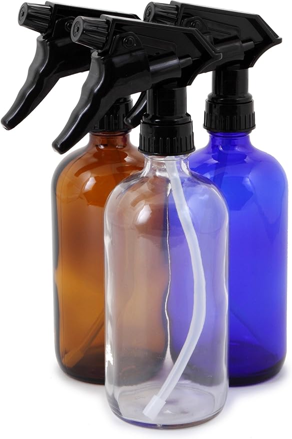 Vivaplex, 3, Large, 16 oz, Empty, Assorted Colors, Glass Spray Bottles with Black Trigger Sprayer