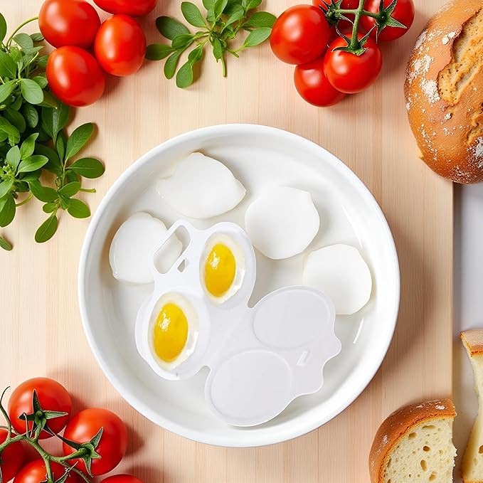 White Egg Poacher, Microwave Egg Boiler Poacher, Microwave Egg Poacher, 2 Cavity Nonstick Poached Egg Maker With Lid, Egg Cooker, Double Drain Poached Cups Specialty Cookware