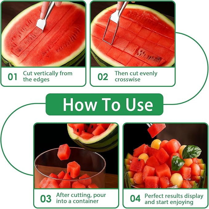 4 Pcs Watermelon Fork Slicer Cutter Upgraded Non‑Slip for Parties Camping Kitchen Tool, Perfect for Family Gatherings Summer Fun Fruit Cutting and Serving