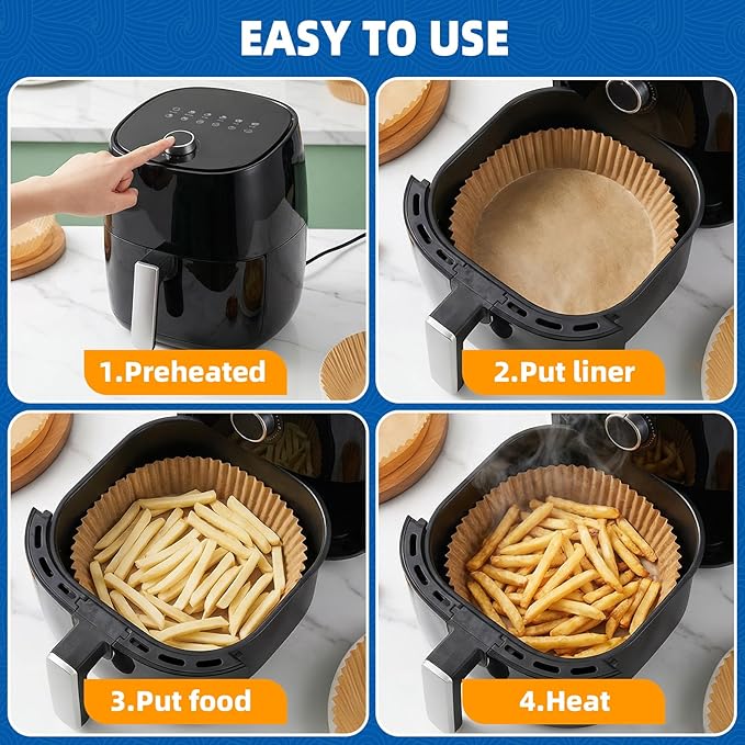 Ninja 4qt/5.5qt Round Air Fryer Liners Disposable, HONYAO 200pcs 8 inch Strong Paper Liner for most 5qt - 8qt Circle Airfryer Basket, BPA Free Food Grade Accessories for Oven Microwave (9'' on Top)