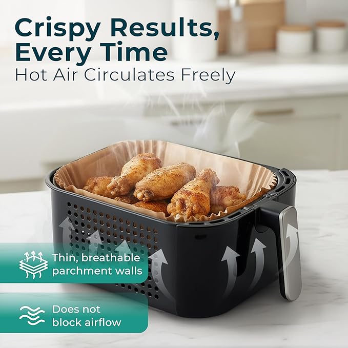 Cathy Yoder's XL Rectangle Air Fryer Liners, 125 PCS 10.6 inch Air Fryer Liners Disposable Rectangular, 8-12 QT Easy Cleanup Rectangular-Shape AirFryer Liner Parchment Paper for Cooking & Baking