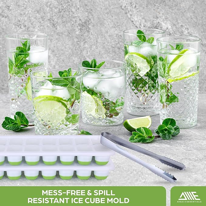 Ice Cube Tray Set – 4 Silicone Trays with Lids, Ice Bucket, Scooper & Tongs – Reusable BPA-Free Ice Maker for Freezer, Cocktails, Whiskey, Coffee, Baby Food & Kitchen Storage