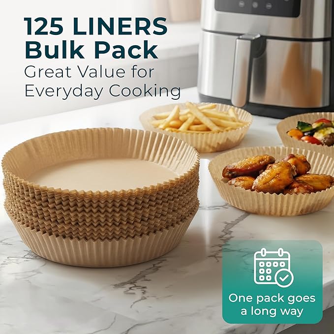 Cathy Yoder's Round Air Fryer Liners, 125 PCS 6.3 inch Air Fryer Liners Disposable Round, 2-5 QT Circle Airfryer Liner Easy Cleanup Airfryer Parchment Paper Round-Shape Sheets for Cooking & Baking
