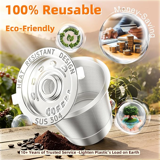 4 Pack Reusable K Cups Coffee Pods for Keurig 1.0: Stainless Steel Refillable K Cups - Reusable Coffee Filters for Coffee Machine, SUS 304‌, BPA-Free, Heat Resistant Handles, Scoop