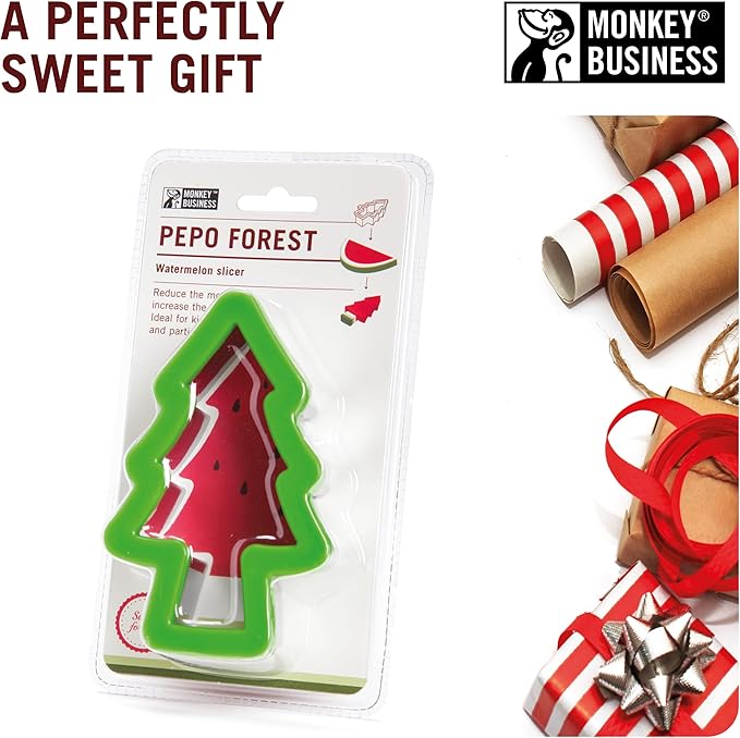 Monkey Business Pepo Watermelon Popsicle Cutter Mold, Stainless Steel Watermelon Slicer, Fun Forest Tree Shape Sandwich, and Cookie Cutter for Fruits