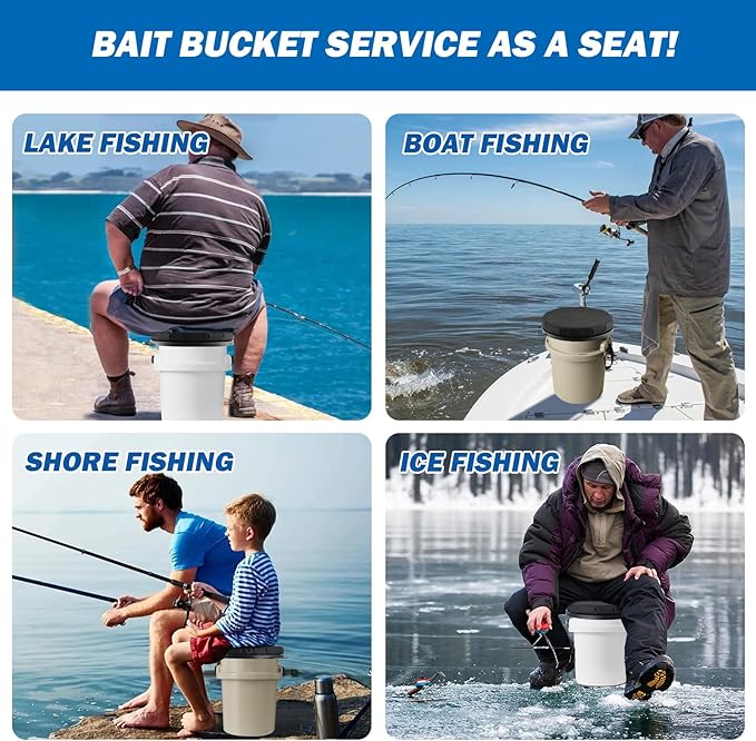 5 Gallon Bucket Seat for Yeti Bucket Only, 360 Degree Swivel Load Out Bucket Seat, 5 Gal Foam Cushion Bucket Lid Seat with Padded Top for Hunting Fishing Camping Outdoor