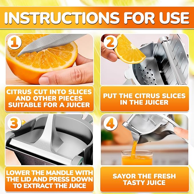 Fruit Juice Squeezer Handheld Aluminum Alloy - Manual Juicer Hand Press, Non-Slip Ergonomic Handle, Easy to Use & Clean, 0.6 L Capacity - Great Bar Juicer for Citrus, Pomegranate, and Other Fruits