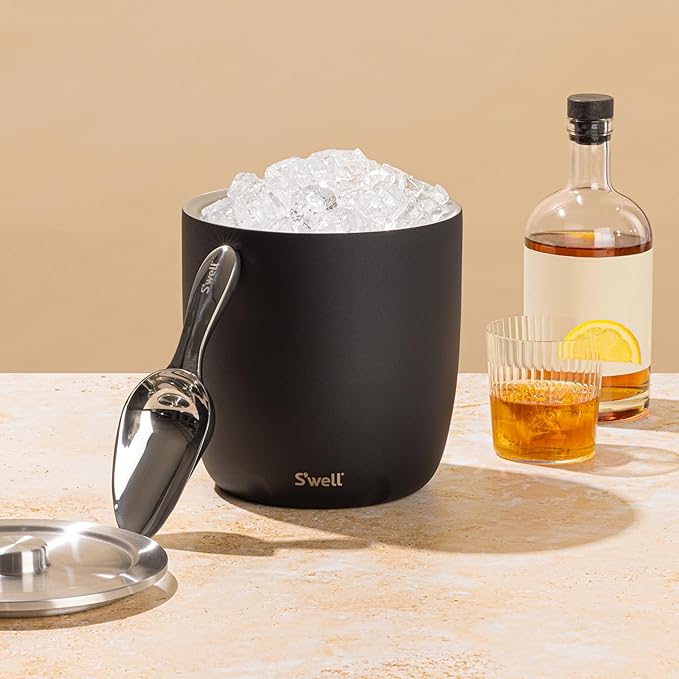 S'well Stainless Steel Ice Bucket XL, 100oz, Onyx, Includes Lid And Scoop, Triple Layered Vacuum Insulated Container Keeps Ice Colder for Longer, BPA Free Barware