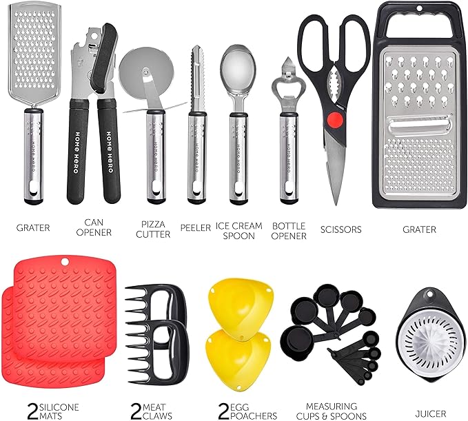 Home Hero 44 Pcs Silicone Kitchen Utensils Set, Non-Stick Silicone Cooking Utensils Set with Spatula, Wooden Handle Spatula, Silicone Kitchen Gadgets Utensil Set (44 Pcs - Gray)