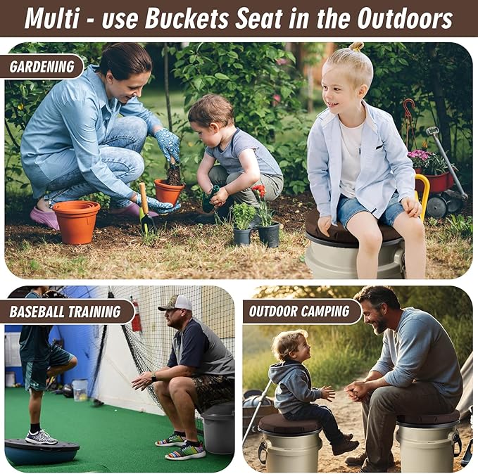 5 Gallon Bucket Seat for Yeti Only, 360 Degree Swivel Load Out Bucket Seat, 5 Gal Foam Cushion Bucket Seats Lid with Padded Top for Hunting Fishing Camping Outdoor