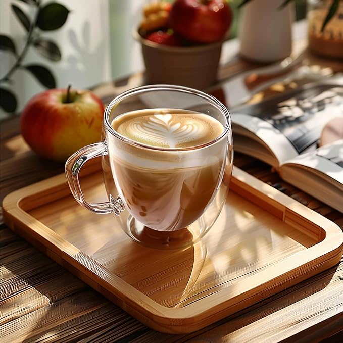 YMMIND Set of 4 Double Walled Glass Coffee Mugs 8 Ounces Insulated Layer Coffee Cups with Handle Borosilicate Glass Espresso Cup for Hot Beverage,Cappuccino,Tea,Latte,Wine,Microwave Safe