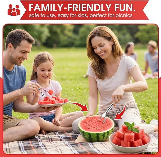 2 PCS watermelon cutter,watermelon slicer cutter tool,Ergonomic Handle,fruit cutter,watermelon fork slicer cutter,fruit slicer kitchen gadget for Watermelon, Cantaloupe, Honeydew & Other Summer Fruit