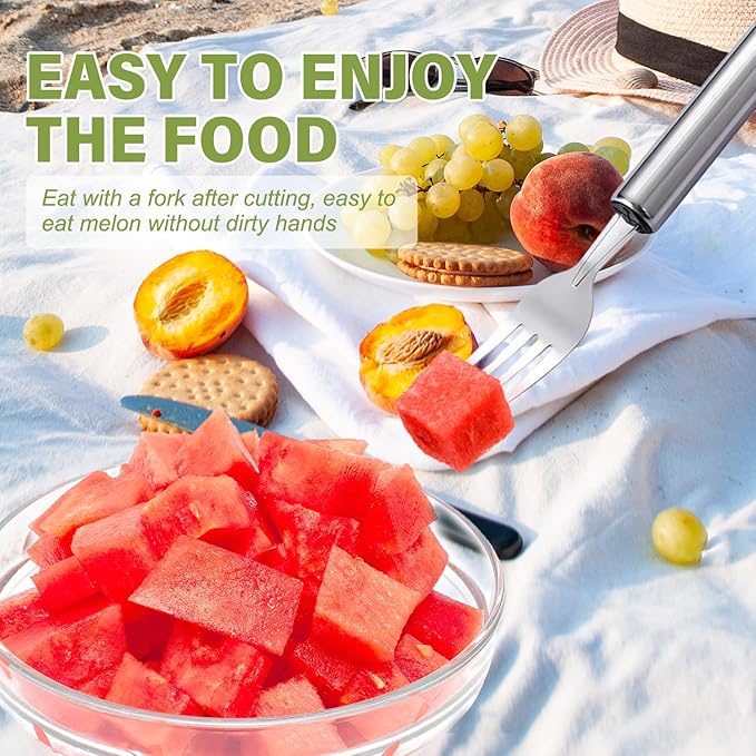 2-In-1 Stainless Steel Fruit Cutter ，2026 New Watermelon Fork Slicer Cutting Tool，Summer Watermelon Cutter Slicer Tool for Home Party Camping Kitchen Gadget (2Pcs)