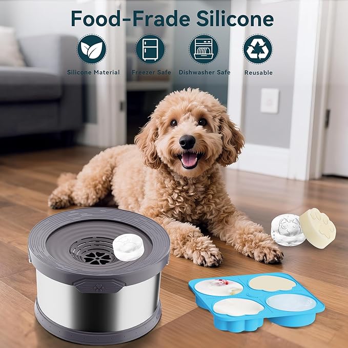 UPSKY 2PCS Dogs Treat Molds, Silicone Dog Treat Ice Cube Trays for Freezer, Reusable Ice Molds for Frozen Treats, Fits Most Dog Water Bowls, for Peanut Butter, Yogurt, Fruit, Broth & More