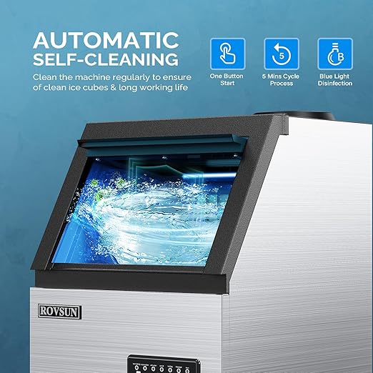 ROVSUN 150LBS/24H Commercial Ice Maker Machine with 2 Water Inlets, Freestanding Ice Machine with 24lbs Storage Bin, Ice Scoop & Water Filter for Home Office Restaurant Bar Cafe