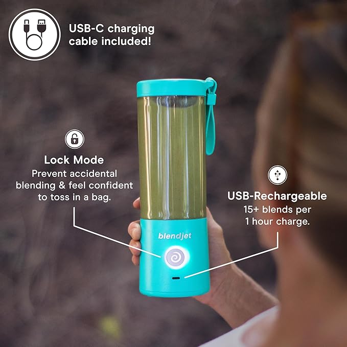 BlendJet 2 Portable Blender for Smoothies & Shakes - 16oz BlendJet Cordless Personal & Small Blender, USB-C Rechargeable & Self Cleaning - (Elsa)