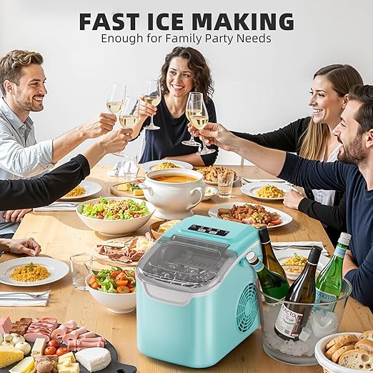 Antarctic Star Countertop Ice Maker, Portable Ice Machine with Carry Handle, 26.5Lbs/24H, 2 Sizes Bullet Ice, 8Cubes in 6 Mins Office/Kitchen/Bar White
