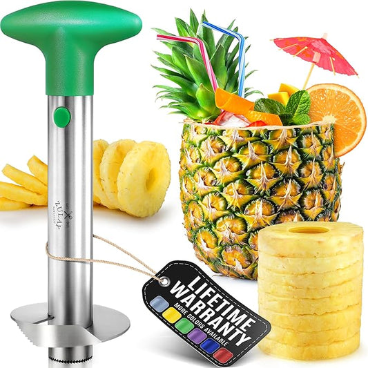 Zulay Kitchen Stainless Steel Pineapple Corer & Slicer – Heavy Duty Pineapple Cutter & Eye Removal Tool – Effortless Core Remover Tool with Sharp Reinforced Blade & Ergonomic Handle - Green