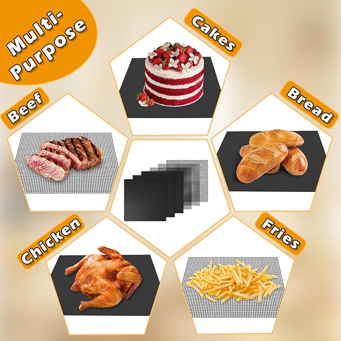 Reusable Air Fryer Liners for Breville Smart Oven Air Fryer Pro BOV900BSS, Ninja Foodi, Non-Stick, 3x Liners + 3x Mesh