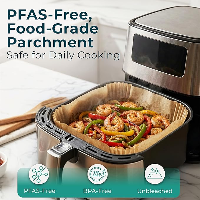 Cathy Yoder's Square Air Fryer Liners, 125 PCS 9 inch Large Air Fryer Liners, 8-12 QT Easy Cleanup Square AirFryer Liners Disposable, AirFryer Liner Parchment Paper for Cooking & Baking