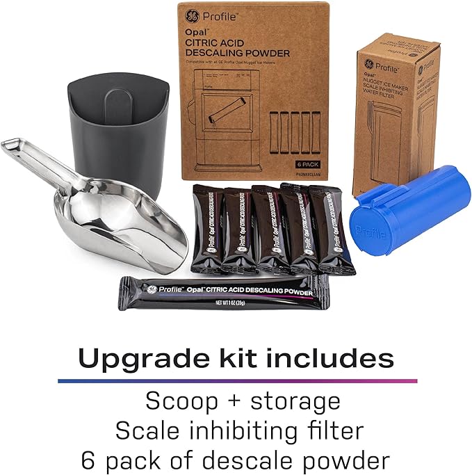GE Profile Opal Upgrade Kit for Nugget Ice Maker, Includes Stainless Steel Scoop + Magnetic Holder, Scale Inhibiting Filter, Descaling 6 Pack Powder Kit