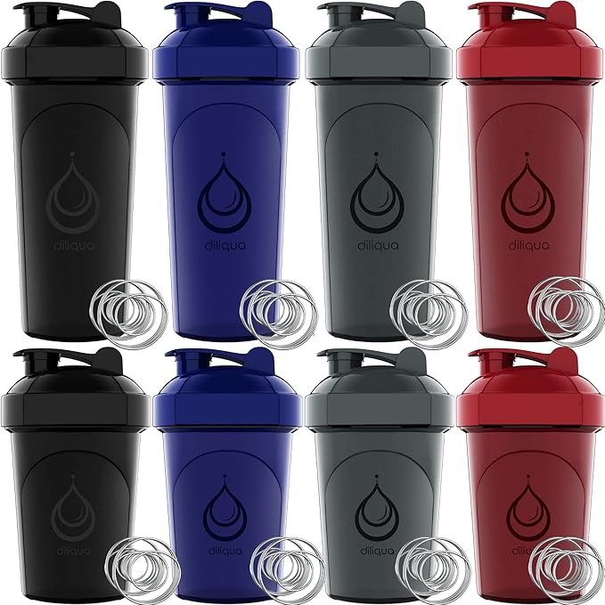 diliqua 10 PACK- Shaker Bottles with Wire Whisks for Protein Mixes | Leakproof Blender Shaker Bottle Pack | BPA-Free & Dishwasher Safe | 5 Large 28 oz & 5 Small 20 oz Shaker Bottle | Cups for Shakes