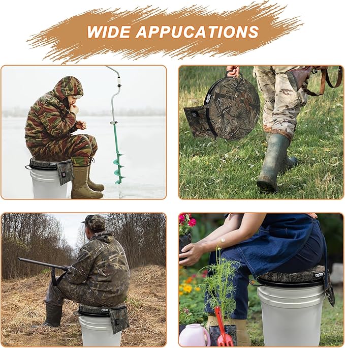 MDSTOP Heated 5 Gallon Bucket Seat, 360-Degree Swivel Bucket Seat Lid, Waterproof Top Seat Foam Cushion for Dove Duck Hunting, Ice Fishing, Baseball, Gardening, Camping（No Power Bank）