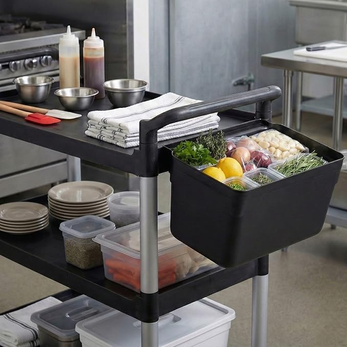 Restaurantware RW Clean 13 Inch x 7 Inch Bus Tub 1 Small Bus Box - Attachable Commerical Black Plastic Restaurant Tub Fits Rolling Utility Cart Heavy Duty