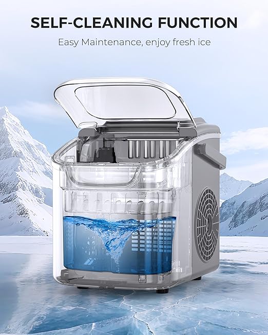COWSAR Ice Maker Countertop, Portable Ice Makers Countertop, 26.5lbs/24Hrs, 8 Bullet Ice Cubes in 6 Mins, Ice Basket and Scoop, Self Cleaning Mini Ice Machine for Home, Kitchen, Camping