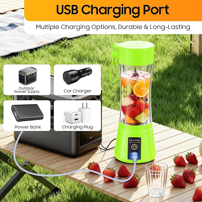 Portable Blender for Smoothies & Shakes - Personal Blender with 12Oz Traveling Cup, BAP Free, 6 Stainless Steel Blades, Freshly Squeezed for Office/Picnic/Sports