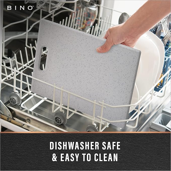 BINO Cutting Board - 3-Piece Chopping Boards | BPA-Free Plastic, Durable, Multipurpose, Dual-Sided, Dishwasher Safe, Easy to Clean | Charcuterie Accessories | Home & Kitchen Utensils White Granite