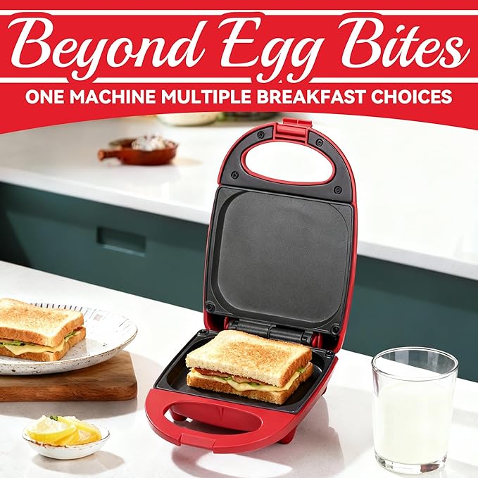 SugarWhisk Egg Bite Maker with 2 Silicone Egg Molds for Breakfast Sandwiches, Breakfast Maker, Omelet Pan, Healthy Snacks or Desserts, Red