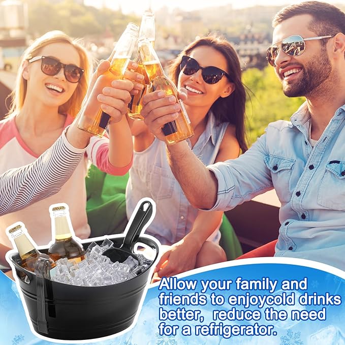 Zhehao 10 Pcs Ice Bucket for Parties 4.5 l Oval Beverage Tub with 5 Plastic Ice Scoops and 5 Tongs Champagne Bucket for Beer Wine Cocktail Beverage Bar Banquet Family Gathering (Small Scoops, Black)