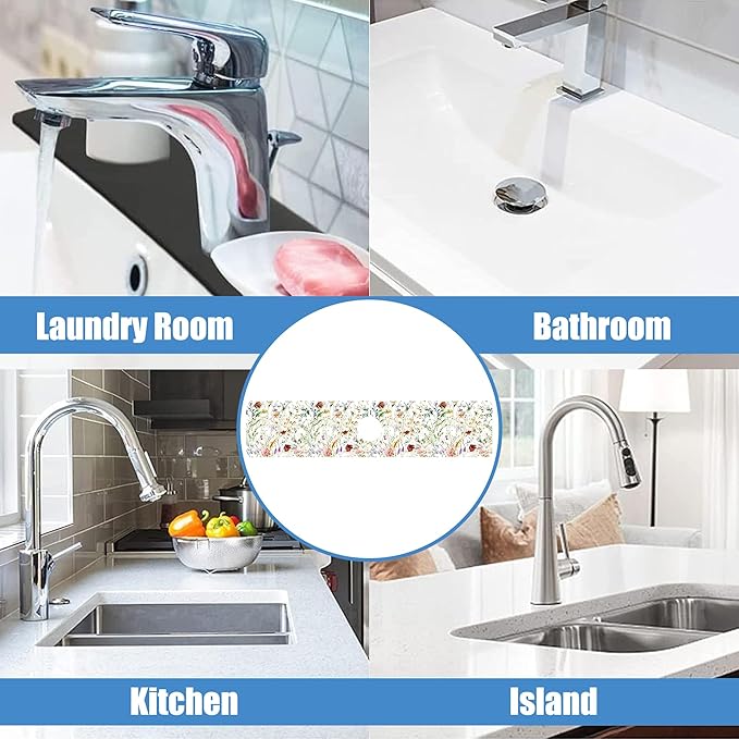 Sink Faucet Absorbing Mat Wildflower Sink Splash Guard Drying Mat for Kitchen Bathroom Faucet Sinkmat 23.5"X5.5"