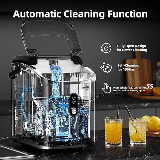 Antarctic Star Nugget Ice Maker Countertop, 35lbs/24H Ice Machine, Soft Chewable Sonic Ice, Self-Cleaning, Fast Ice Ready in 8 Minutes, Compact Design with Handle, Stainless Steel Black