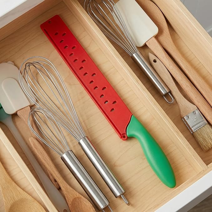 Watermelon Knife with Sleeve for Melon Cutting, Long Serrated Bread Lettuce Vegetable Knife, Kitchen Fruit Melon Tomato Cutter Slicer, with Cover for Home Summer Party Camping Outdoor (Red Green)