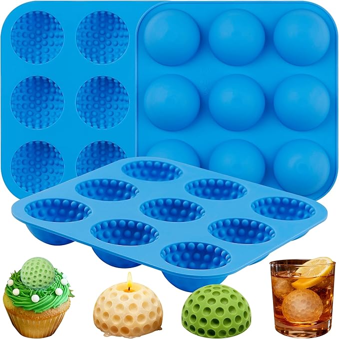 Sidosir Large Golf Ball Chocolate Silicone Molds for Cake Decorations,9-Cavity 3D Golf Ball for Ice, Hot Chocolate Bomb(3Pcs)