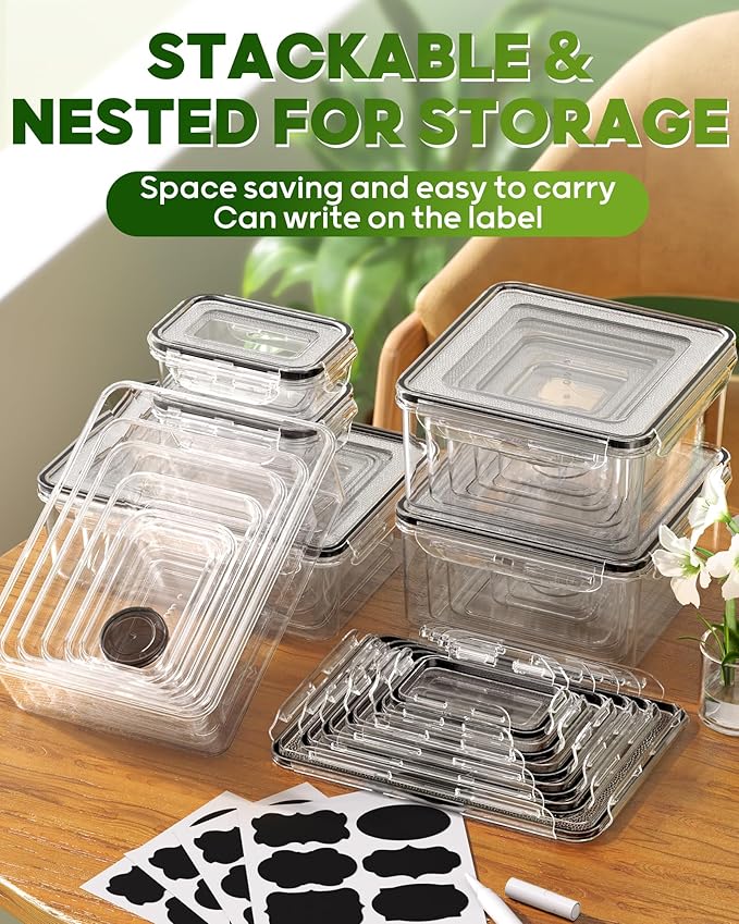 KEMETHY 60 PCS Food Storage Containers with Lids, BPA-Free Plastic Food Containers for Kitchen Storage, Leak Proof, Reusable Meal Prep Containers with Labels & Pen