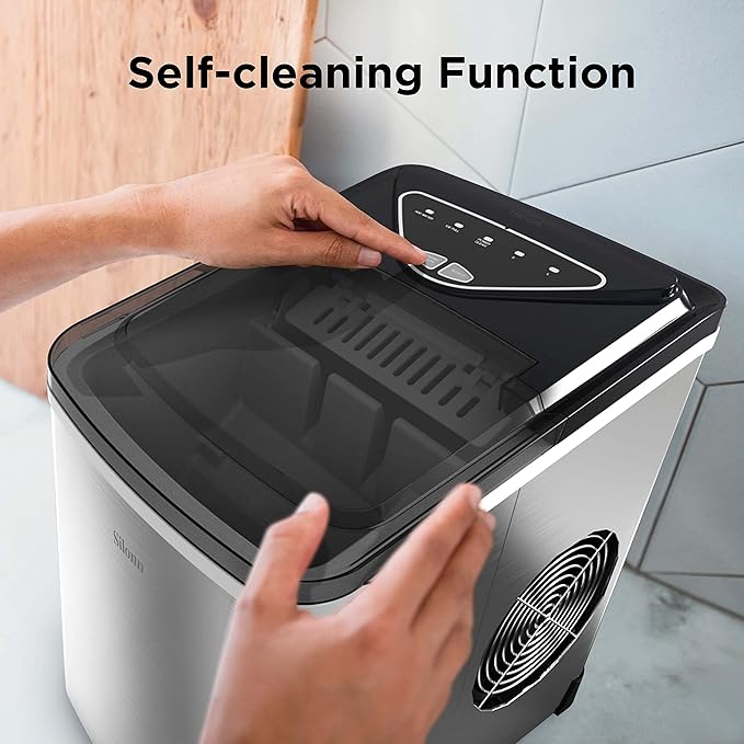 Silonn Countertop Ice Maker Machine, 9 Ice Cubes Ready in 6 Mins, 26 lbs/24 Hrs, Self-Cleaning Portable Ice Maker with Scoop & Basket, 2 Bullet Ice Sizes for Home, Kitchen, Office, Bar, Party