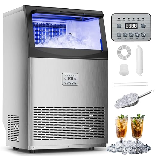 Mountman Commercial Ice Maker,110 lbs/24H,Stainless Steel Ice Machine with 33 lbs Storage Capacity,50 Cubes in 14 Mins,Water Filter,Under Counter/Freestanding Ice Makers for Home,Restaurant,Bar,Cafe