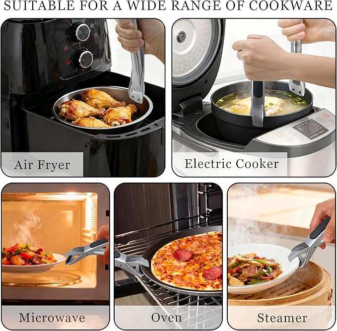 2PCS Hot Plate Gripper,Air Fryer Pans Gripper,Stainless Steel Hot Plate Bowl Retriever,Anti Scald Bowl Holder Clip,Kitchen Lifters Tongs for Egg Custard,Jidangeng,Microwave,Toaster,Oven Steamer