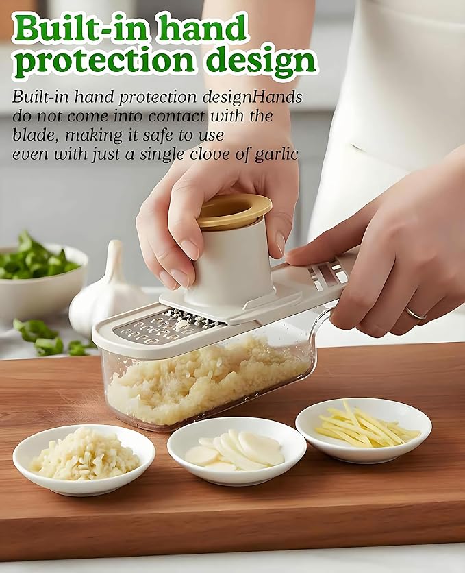 2PCS Small Multifunctional Garlic Grinder Hand, Mini Garlic Slicer Super Thin with Container