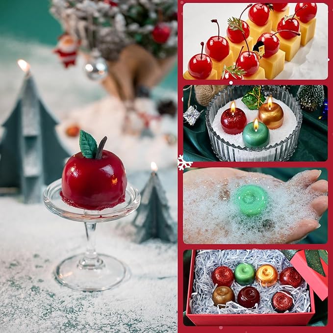 Apple Silicone Mold, 15-Cavity Shape Mousse Cake Molds, 3D Fruit Ice Cream Candy Molds, Non-Stick Sphere Silicone Molds for Chocolate French Fruit Cake Decoration